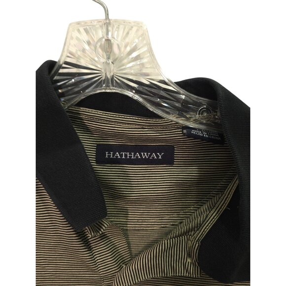 Hathaway Mens Polo Shirt L/G Stripe Pattern Cotton - Picture 3 of 11